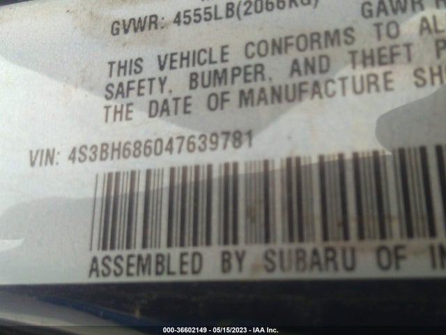 2004 SUBARU LEGACY WAGON OUTBACK LTD VIN: 4S3BH686047639781