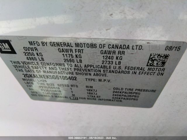 2GKALNEK5G6105402 GMC Terrain Sle
