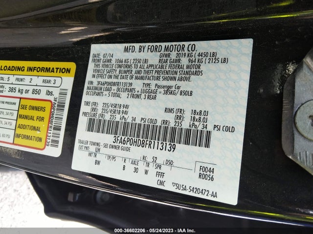 Ford FUSION SE 2015 3FA6P0HD8FR113139 Image 9