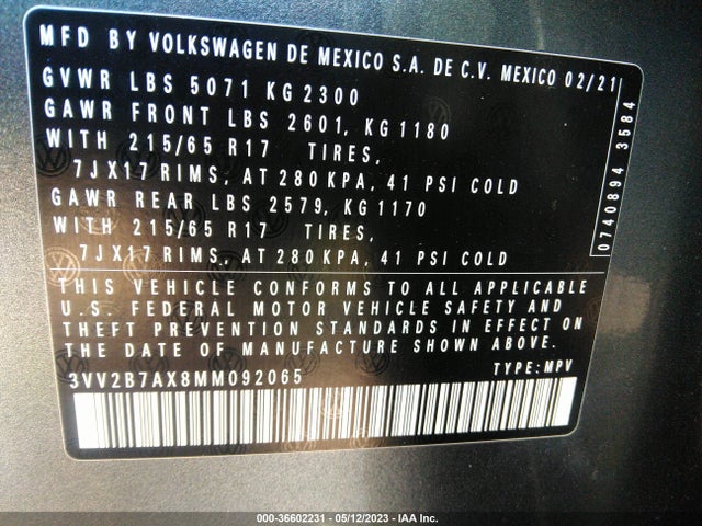 3VV2B7AX8MM092065 Volkswagen TIGUAN SE