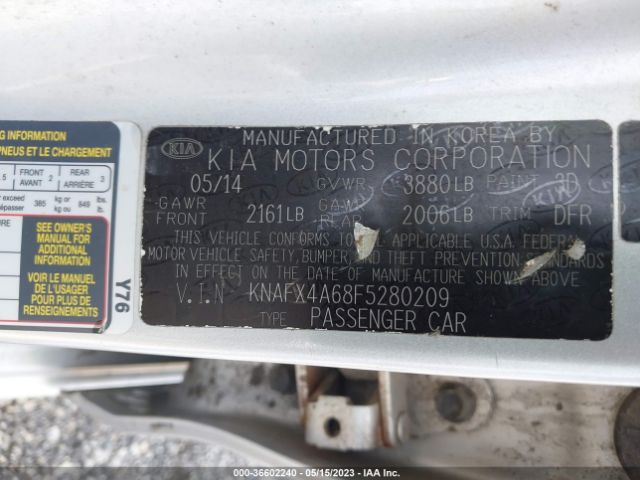 KNAFX4A68F5280209 KIA FORTE LX