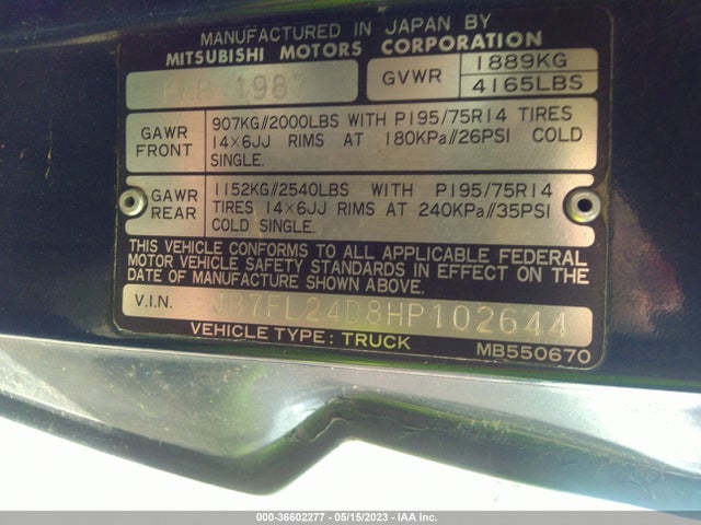 1987 DODGE RAM 50 VIN: JB7FL24D8HP102644