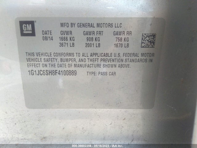 Chevrolet SONIC LT 2015 1G1JC6SH8F4100889 Image 10