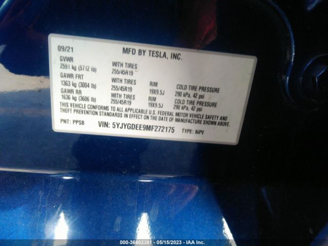 5YJYGDEE9MF272175 Tesla Model Y Long Range