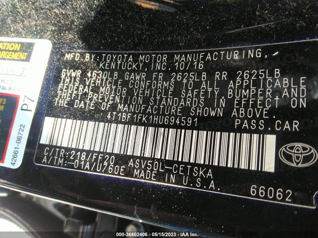 2017 Toyota Camry, VIN: 4T1BF1FK1HU694591