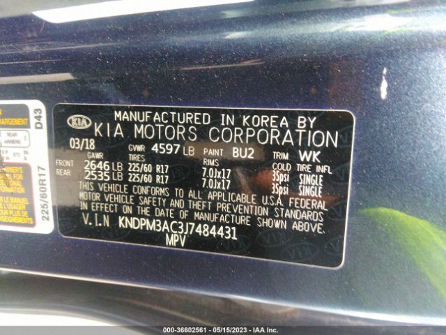 KNDPM3AC3J7484431 KIA Sportage Lx