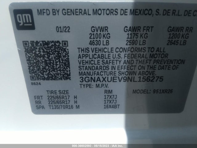 Chevrolet EQUINOX LT 2022 3GNAXUEV9NL156275 Image 9