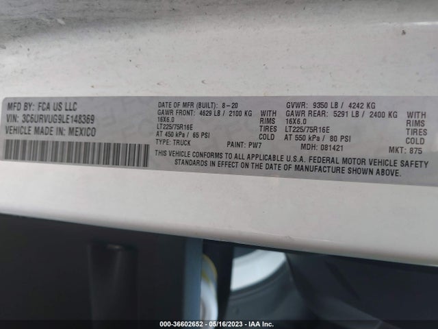 RAM Promaster Window Van 2020 3C6URVUG9LE148369 Image 10