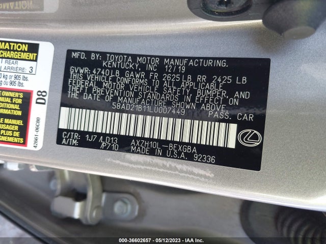 2020 Lexus ES, VIN: 58AD21B11LU007449