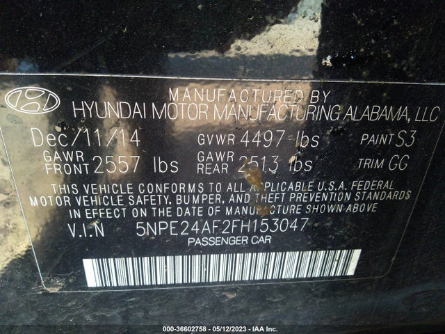 Hyundai Sonata 2.4l Se 2015 5NPE24AF2FH153047 Image 10
