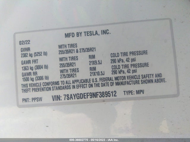 Tesla Model Y Performance 2022 7SAYGDEF9NF389512 Image 10