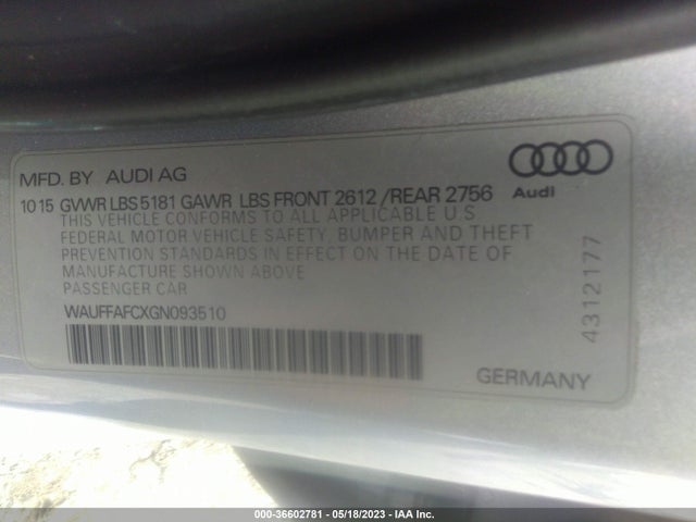 WAUFFAFCXGN093510 Audi A6 2.0t Premium