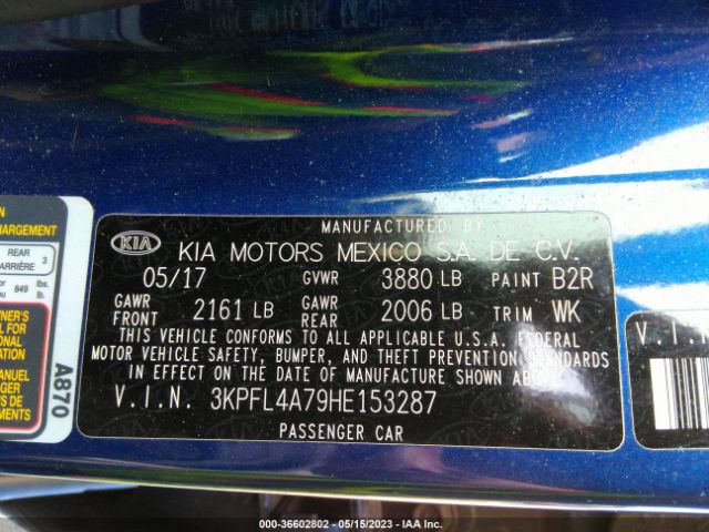 3KPFL4A79HE153287 KIA FORTE LX