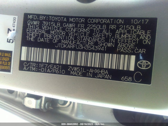Toyota Prius Two/two Eco/three 2017 JTDKARFU3H3543941 Image 9
