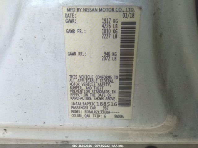 1N4AL3AP9JC188516 Nissan Altima 2.5 Sl