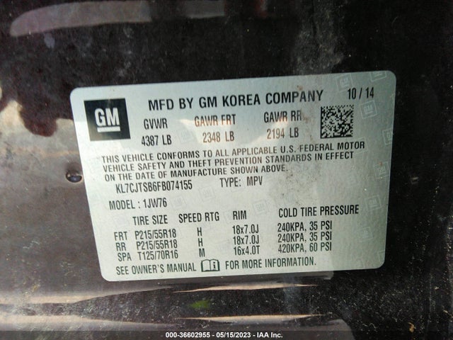 Chevrolet TRAX LTZ 2015 KL7CJTSB6FB074155 Image 9