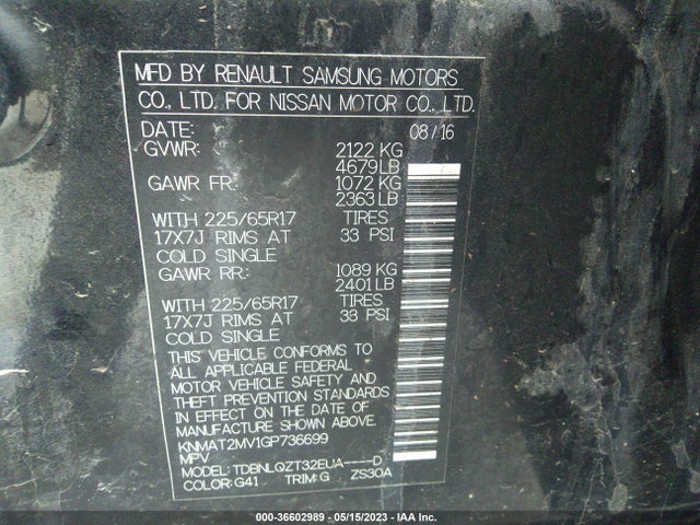 Nissan ROGUE SV 2016 KNMAT2MV1GP736699 Image 9