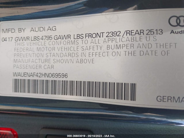 WAUENAF42HN069596 Audi A4 Premium Plus