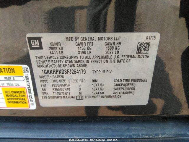 1GKKRPKD8FJ254179 GMC ACADIA SLE