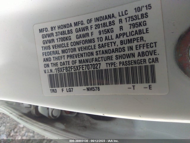 Honda Civic Sedan Lx 2015 19XFB2F5XFE707027 Image 9