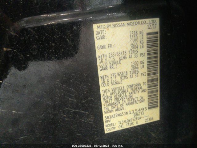 5N1AZ2MG5JN115495 Nissan MURANO SV
