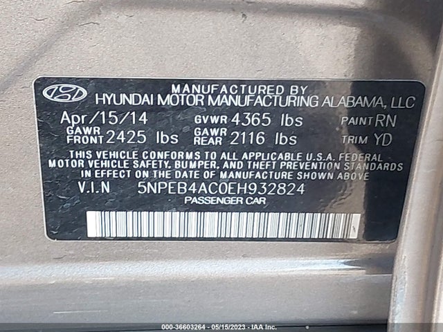 Hyundai SONATA GLS 2014 5NPEB4AC0EH932824 Image 9