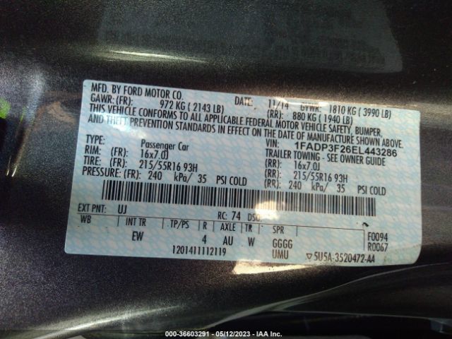 1FADP3F26EL443286 Ford FOCUS SE