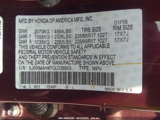Honda CR-V SE 2016 5J6RM4H47GL038953 Image 9