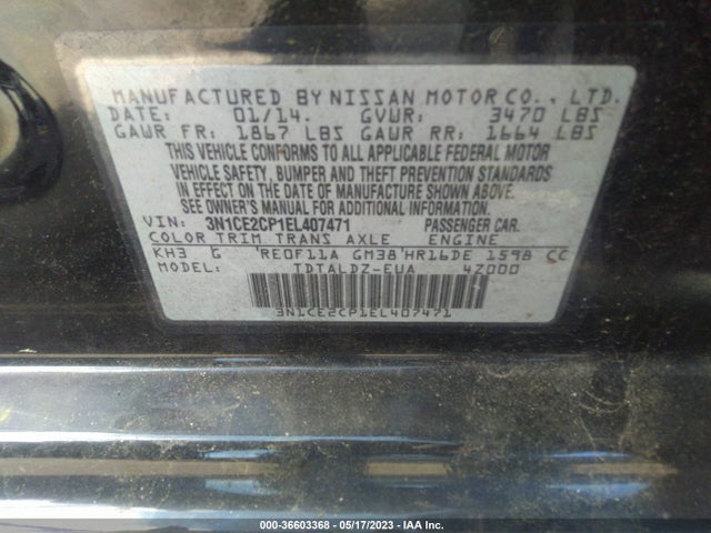2014 NISSAN VERSA NOTE SV VIN: 3N1CE2CP1EL407471