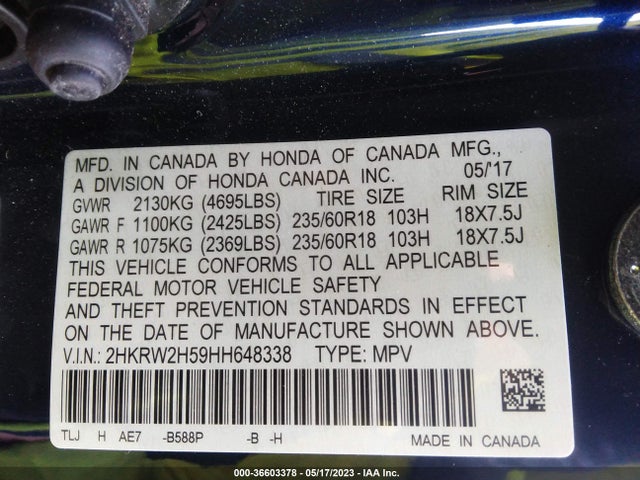Honda CR-V EX 2017 2HKRW2H59HH648338 Image 9