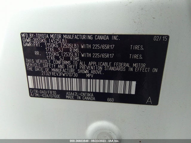 2015 TOYOTA RAV4 LE VIN: 2T3ZFREV3FW170730