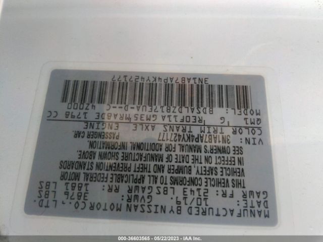 3N1AB7AP4KY427177 Nissan SENTRA SV