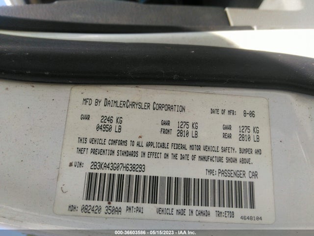 2007 DODGE CHARGER VIN: 2B3KA43G07H638293