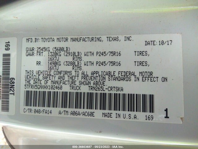 5TFRX5GNXHX102460 Toyota Tacoma Sr