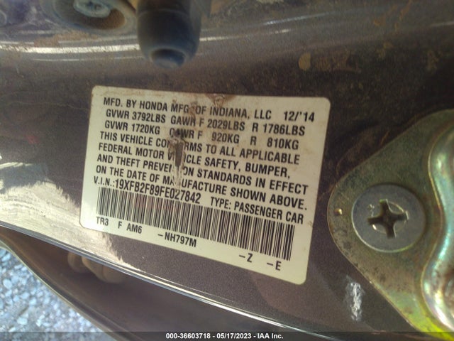 Honda Civic Sedan Ex 2015 19XFB2F89FE027842 Image 9