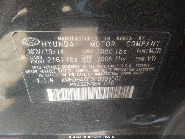 Hyundai Elantra Limited/se 2015 KMHDH4AE3FU389502 Image 10