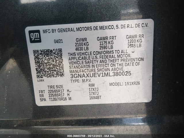 Chevrolet EQUINOX LT 2021 3GNAXUEV1ML380025 Image 9