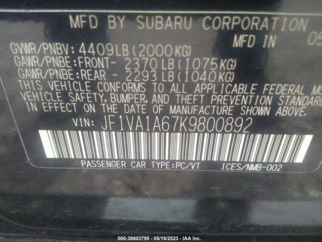 JF1VA1A67K9800892 Subaru WRX