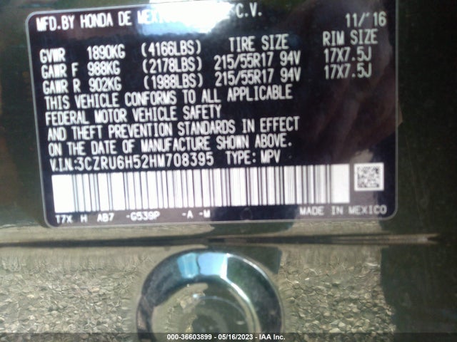 Honda HR-V EX 2017 3CZRU6H52HM708395 Image 10