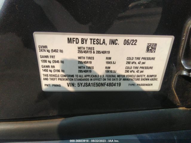 5YJSA1E50NF480419 Tesla MODEL S