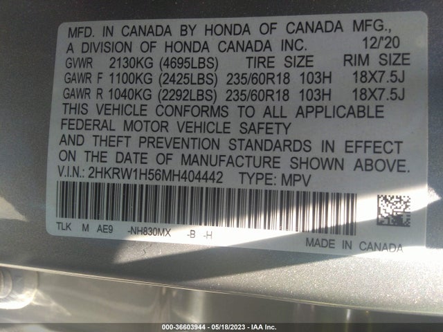 Honda CR-V EX 2021 2HKRW1H56MH404442 Image 9