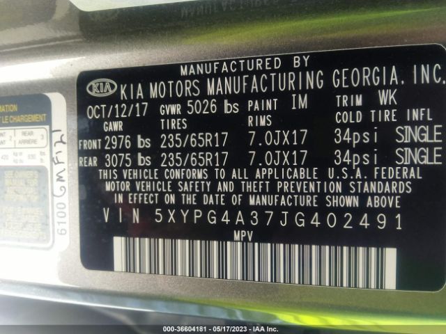 5XYPG4A37JG402491 KIA SORENTO L