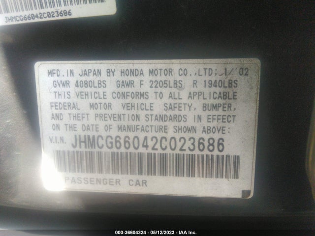 2002 HONDA ACCORD SDN EX VIN: JHMCG66042C023686