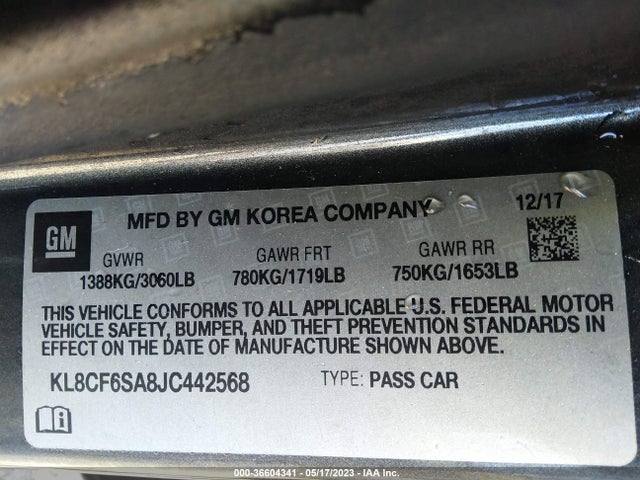 2018 Chevrolet Spark, VIN: KL8CF6SA8JC442568
