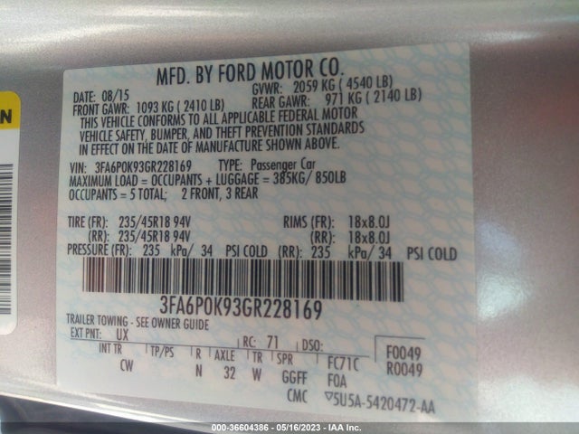 Ford Fusion Titanium 2016 3FA6P0K93GR228169 Image 10