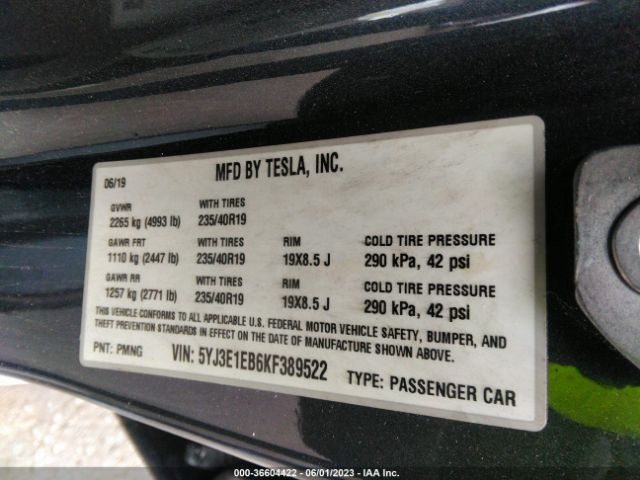 5YJ3E1EB6KF389522 Tesla Model 3 Long Range