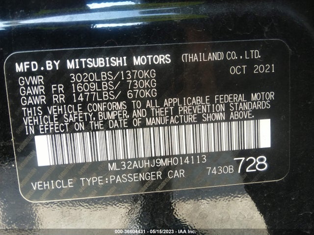 ML32AUHJ9MH014113 Mitsubishi Mirage Es/le/carbonite Edition