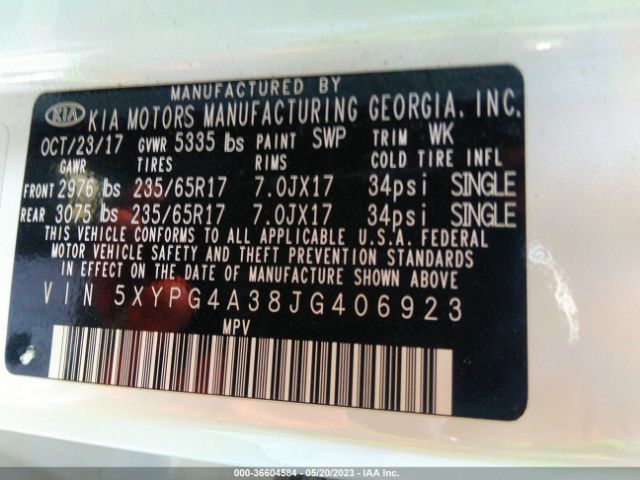 5XYPG4A38JG406923 KIA SORENTO LX
