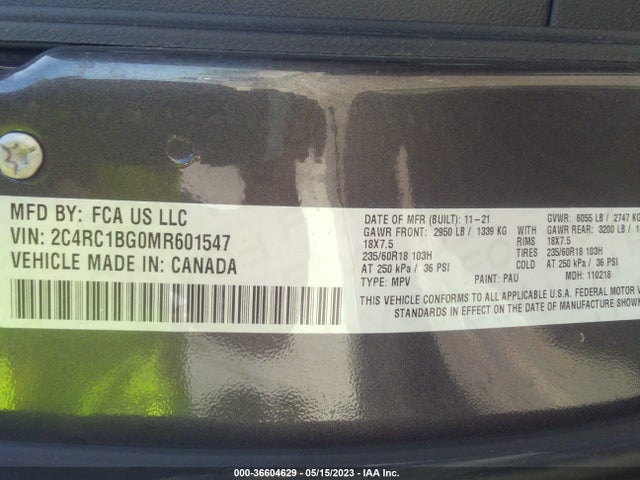 2C4RC1BG0MR601547 Chrysler Pacifica Touring L