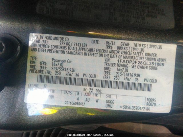 1FADP3F28GL351888 Ford FOCUS SE